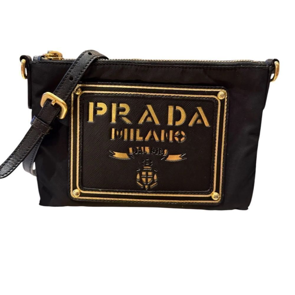 Authentic Black Prada Nylon/Leather Crossbody Bag